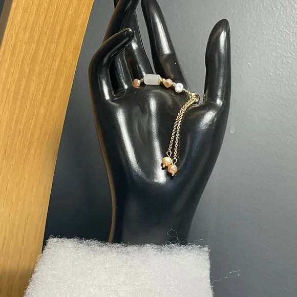 Fresh Water Pearl &  Agate Stone  Adjustable Chain Bracelet - Picture 4 of 6